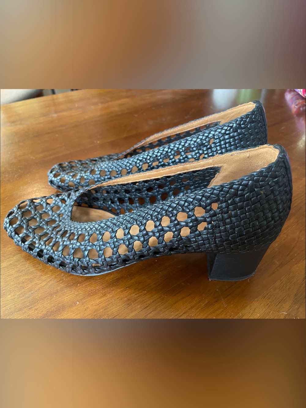 Sézane Black Woven Leather Heels Size 38 - Picture 3 of 5